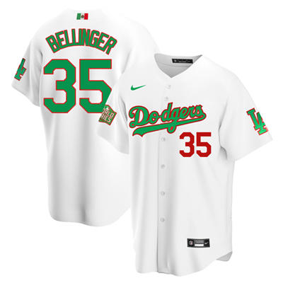Men's Los Angeles Dodgers White #35 Cody Bellinger White Green Mexico 2020 World Series Stitched Jersey